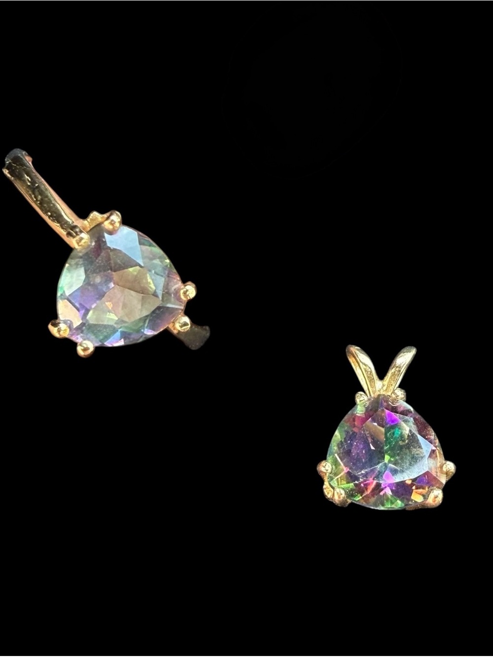 Mystic Topaz 14kt Gold Pendant and Ring Size 7.5 No Chain